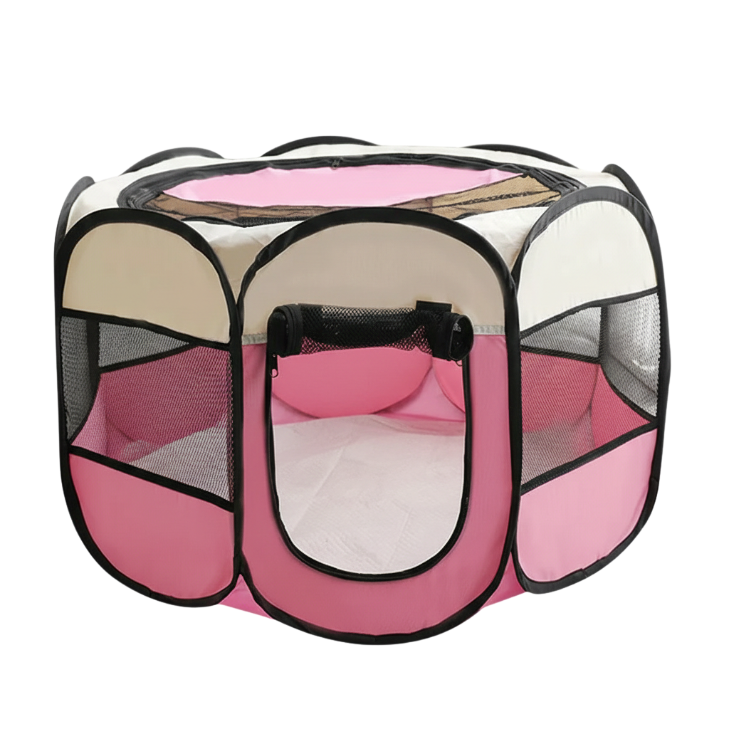 Foldable Pet Play Pen with Mesh Panels and Zip Door