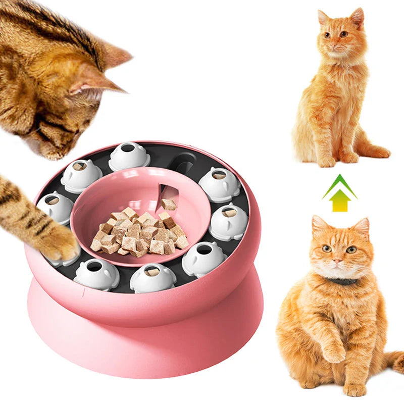 Elevated Cat Slow Feeder Bowl with Rolling Ball Surround