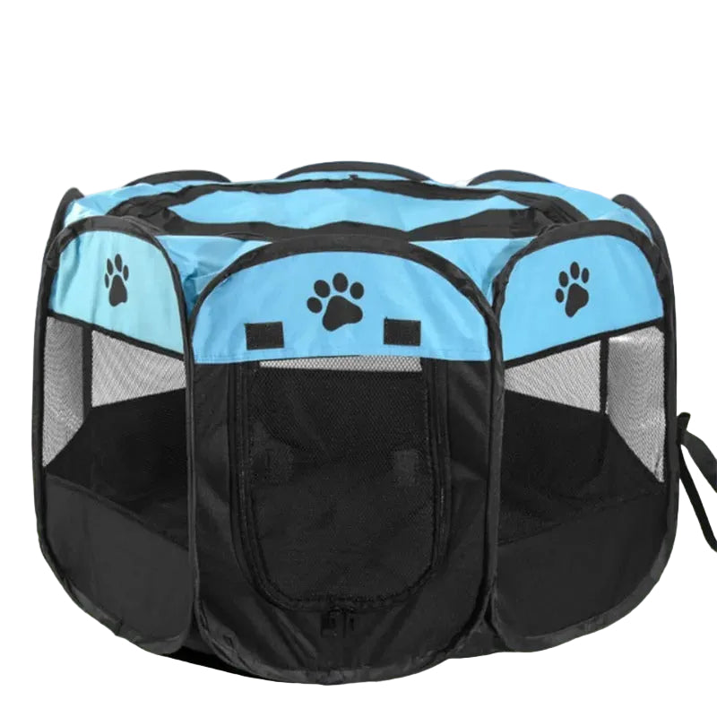 Foldable Pet Play Pen with Mesh Panels and Zip Door