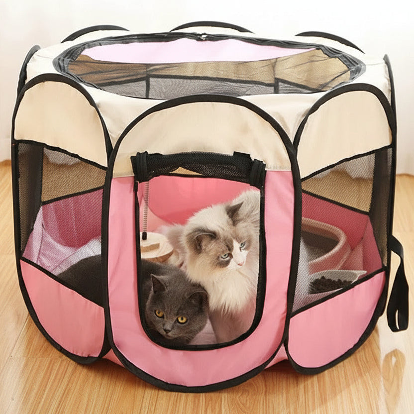 Foldable Pet Play Pen with Mesh Panels and Zip Door
