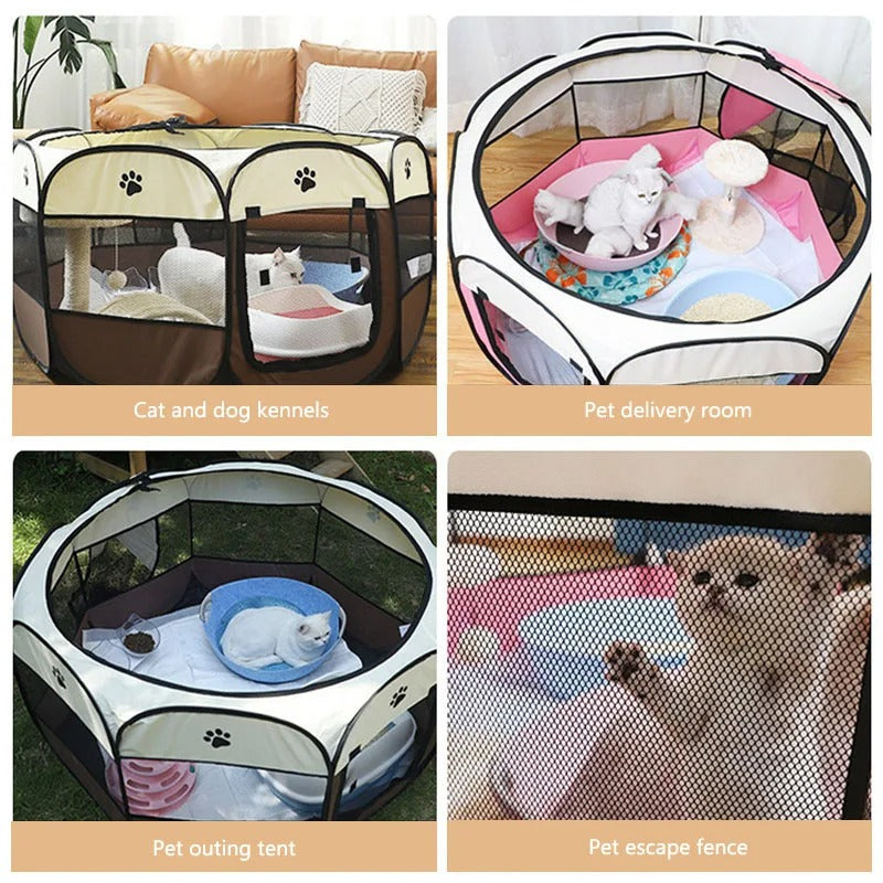 Foldable Pet Play Pen with Mesh Panels and Zip Door