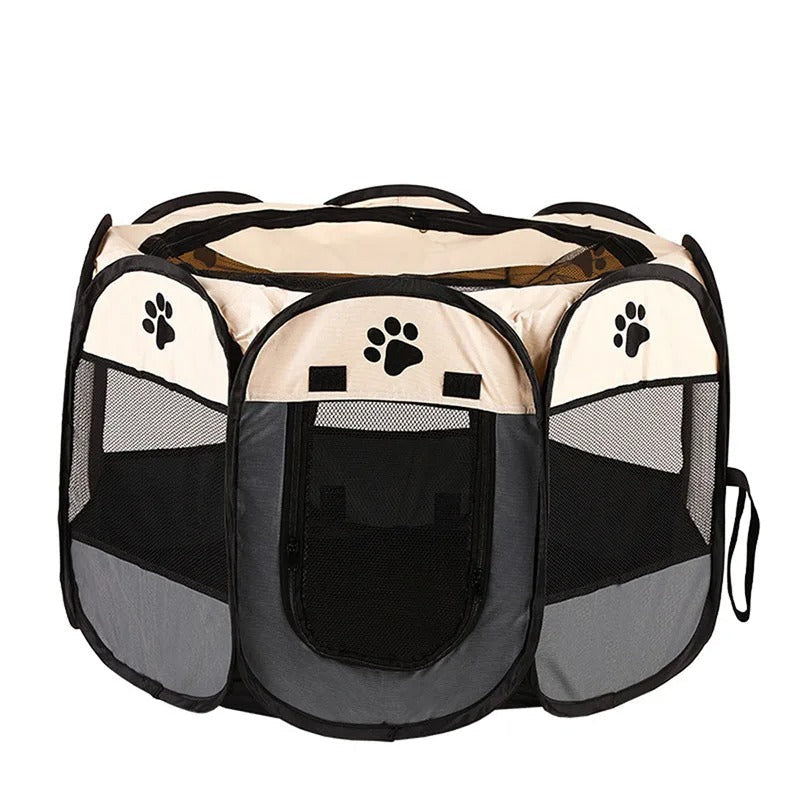 Foldable Pet Play Pen with Mesh Panels and Zip Door