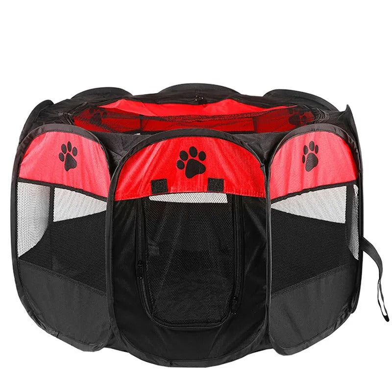 Foldable Pet Play Pen with Mesh Panels and Zip Door