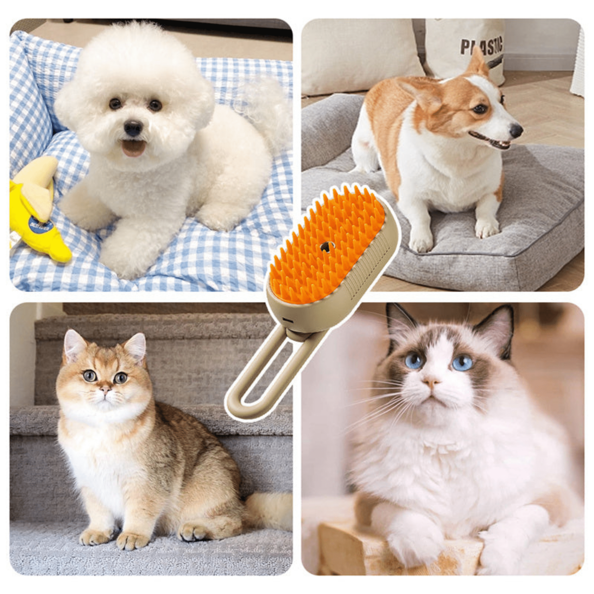 Pet Steam Grooming Brush with One-Press Hair Release