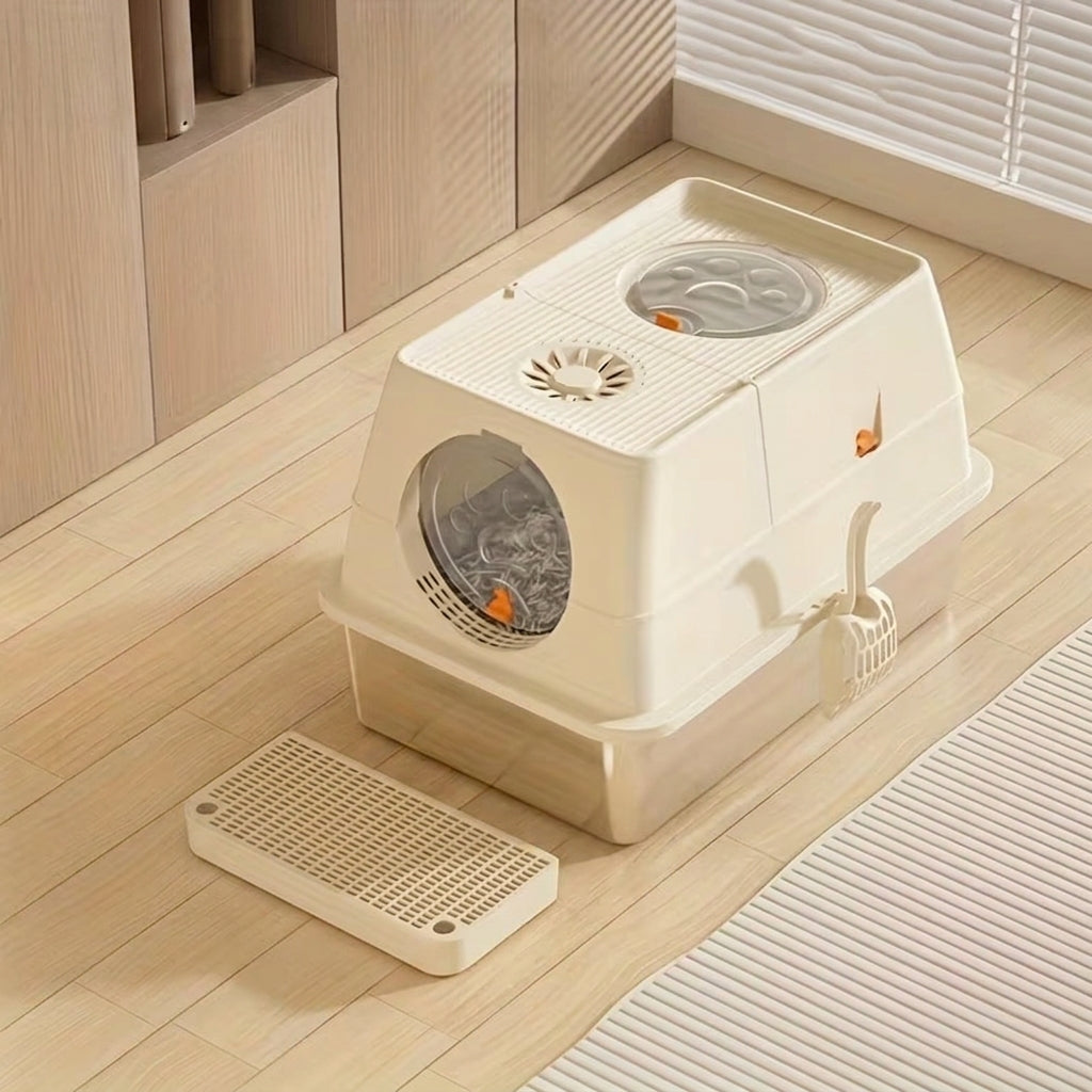 Stainless Steel Enclosed Cat Litter Tray with Flip Lid and Scoop