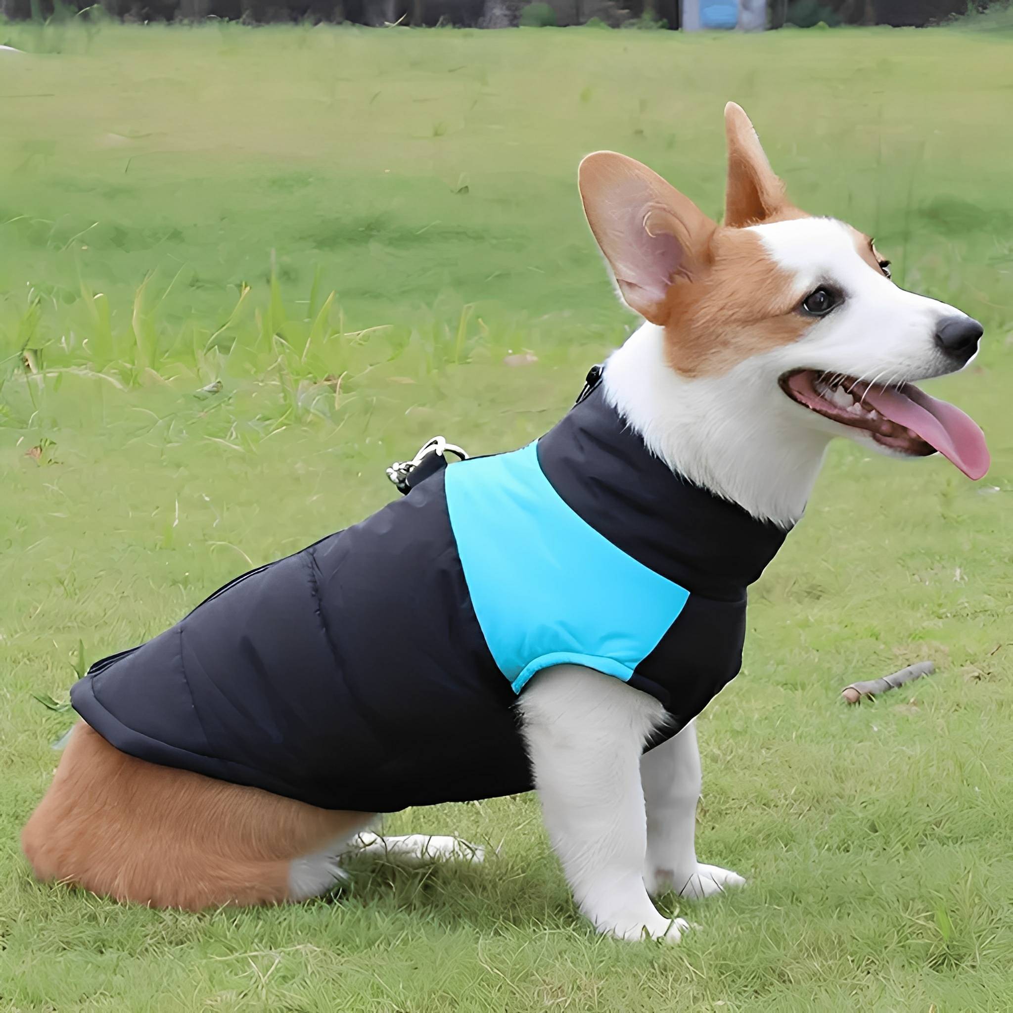Padded Dog Coat with Zip Fastening and Built-In Lead Attachment
