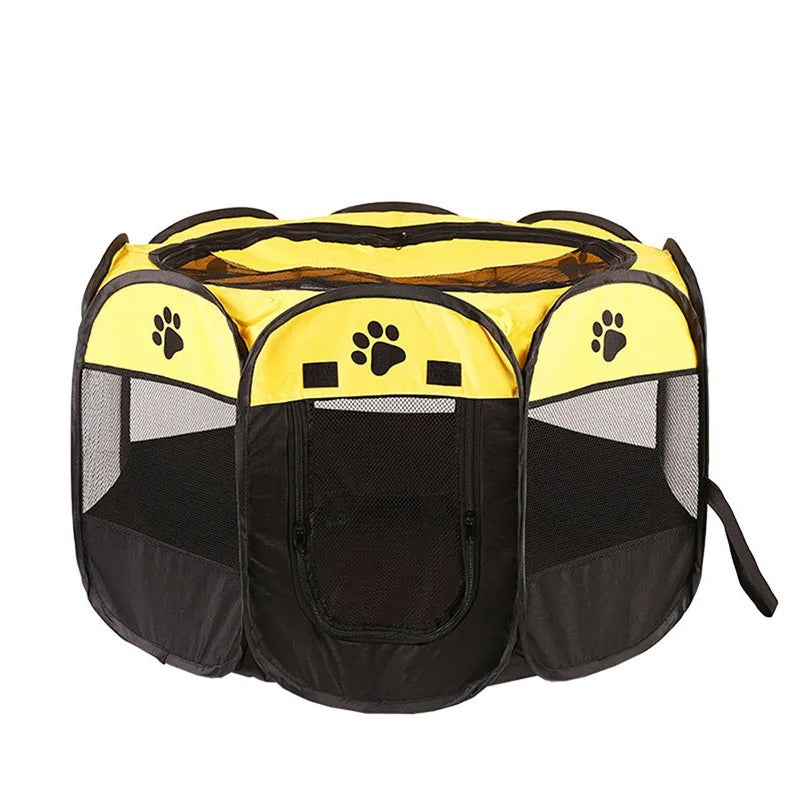 Foldable Pet Play Pen with Mesh Panels and Zip Door