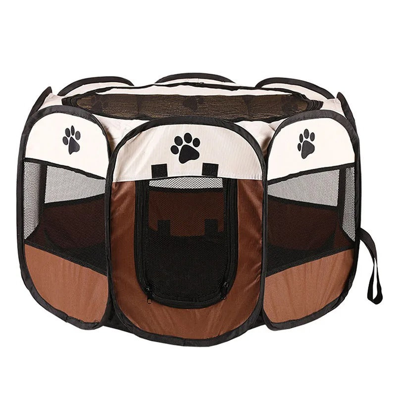 Foldable Pet Play Pen with Mesh Panels and Zip Door