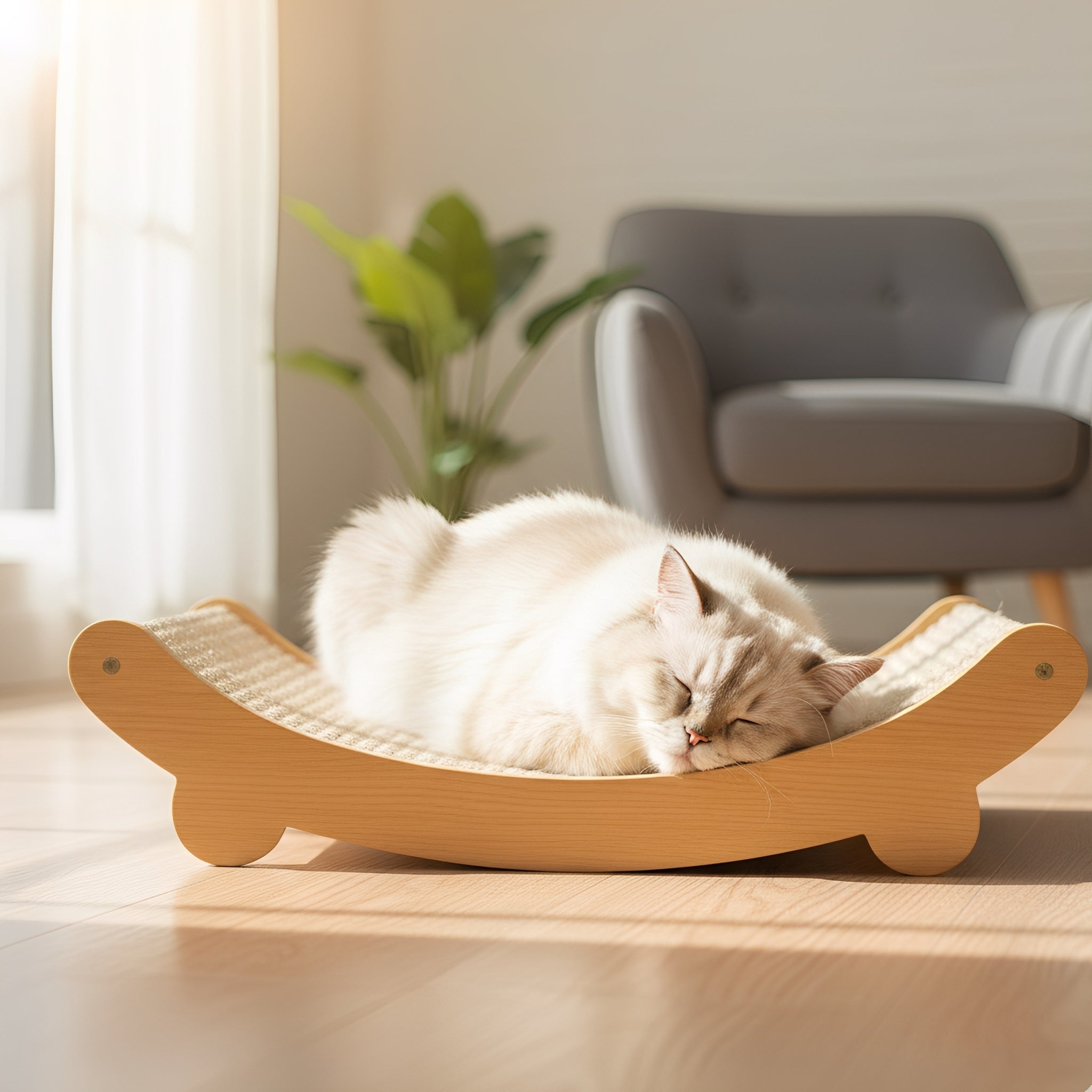 Wooden Cat Scratcher with Curved Resting Board