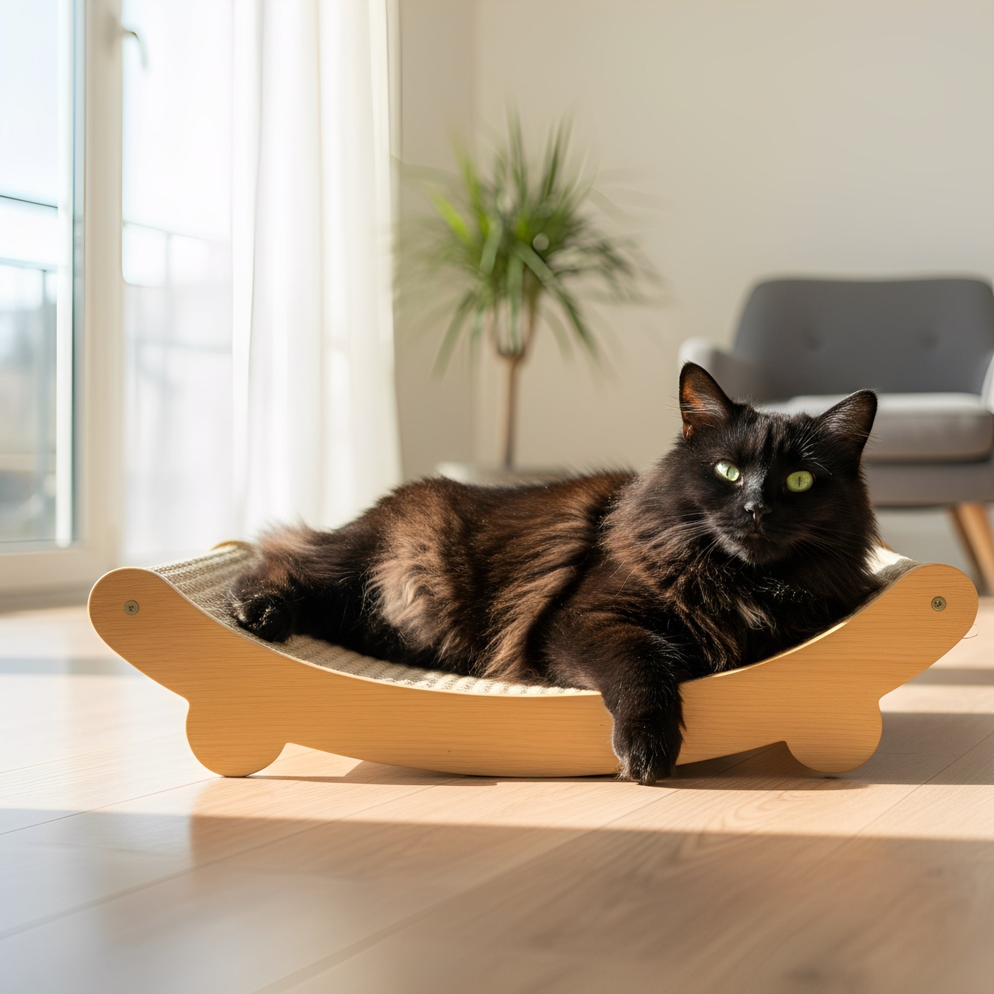 Wooden Cat Scratcher with Curved Resting Board