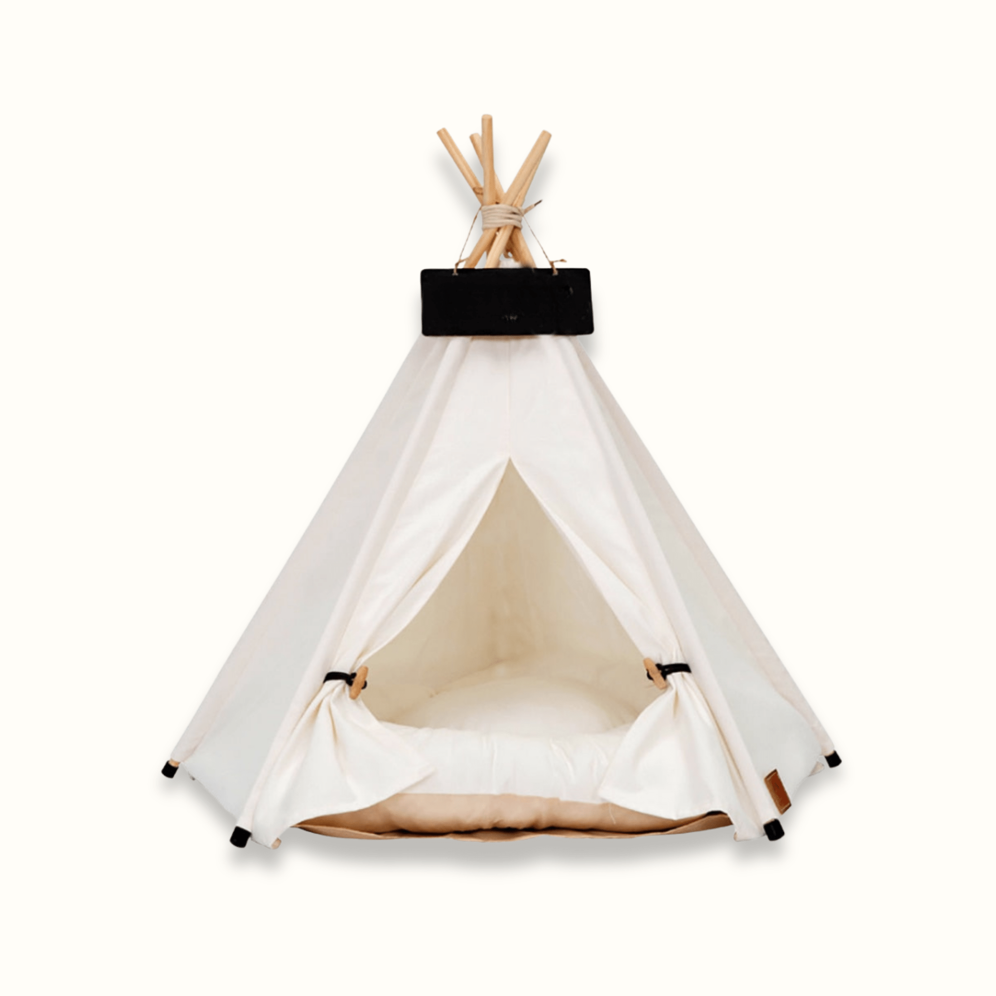 Teepee Pet Tent Bed with Wooden Poles and Removable Cushion