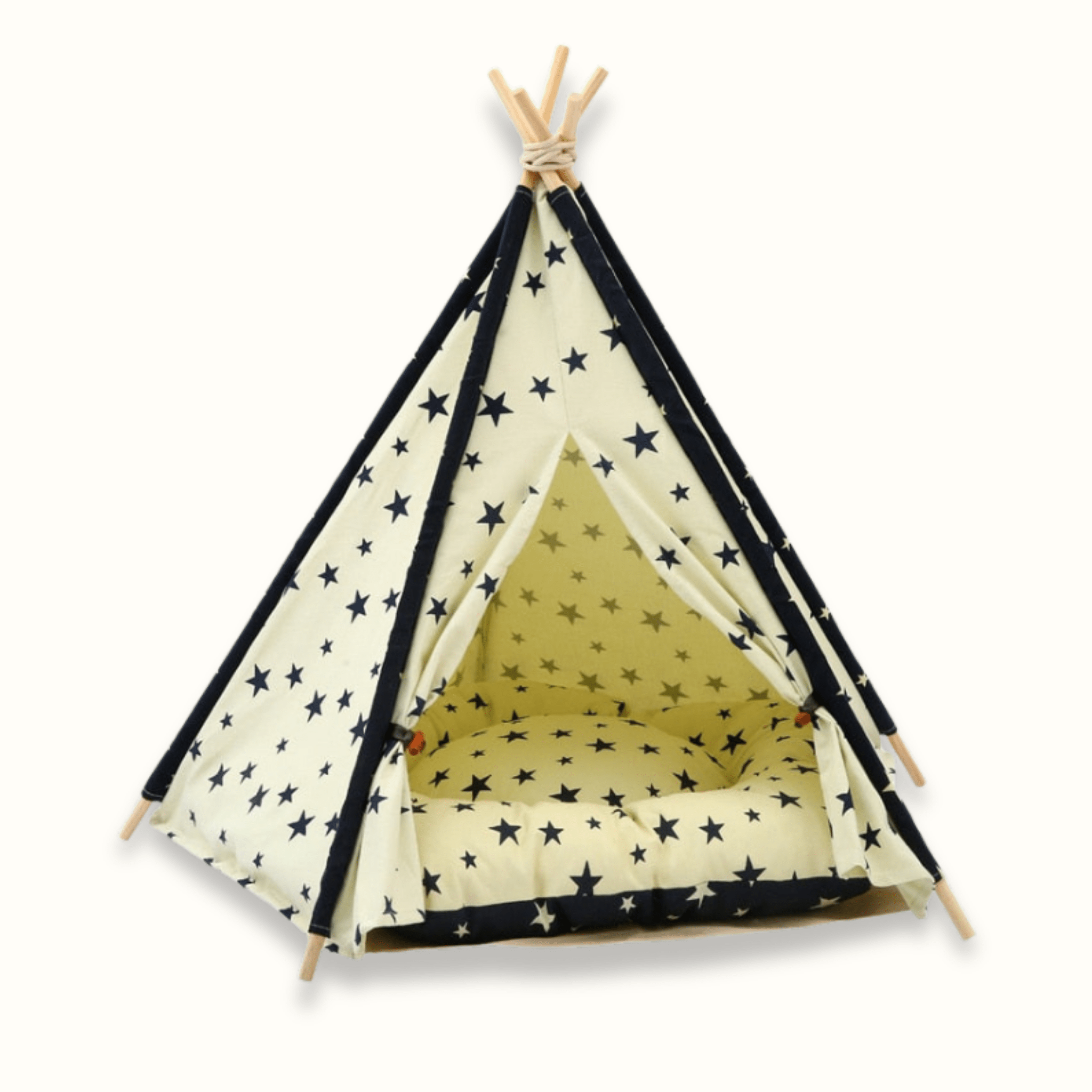 Teepee Pet Tent Bed with Wooden Poles and Removable Cushion