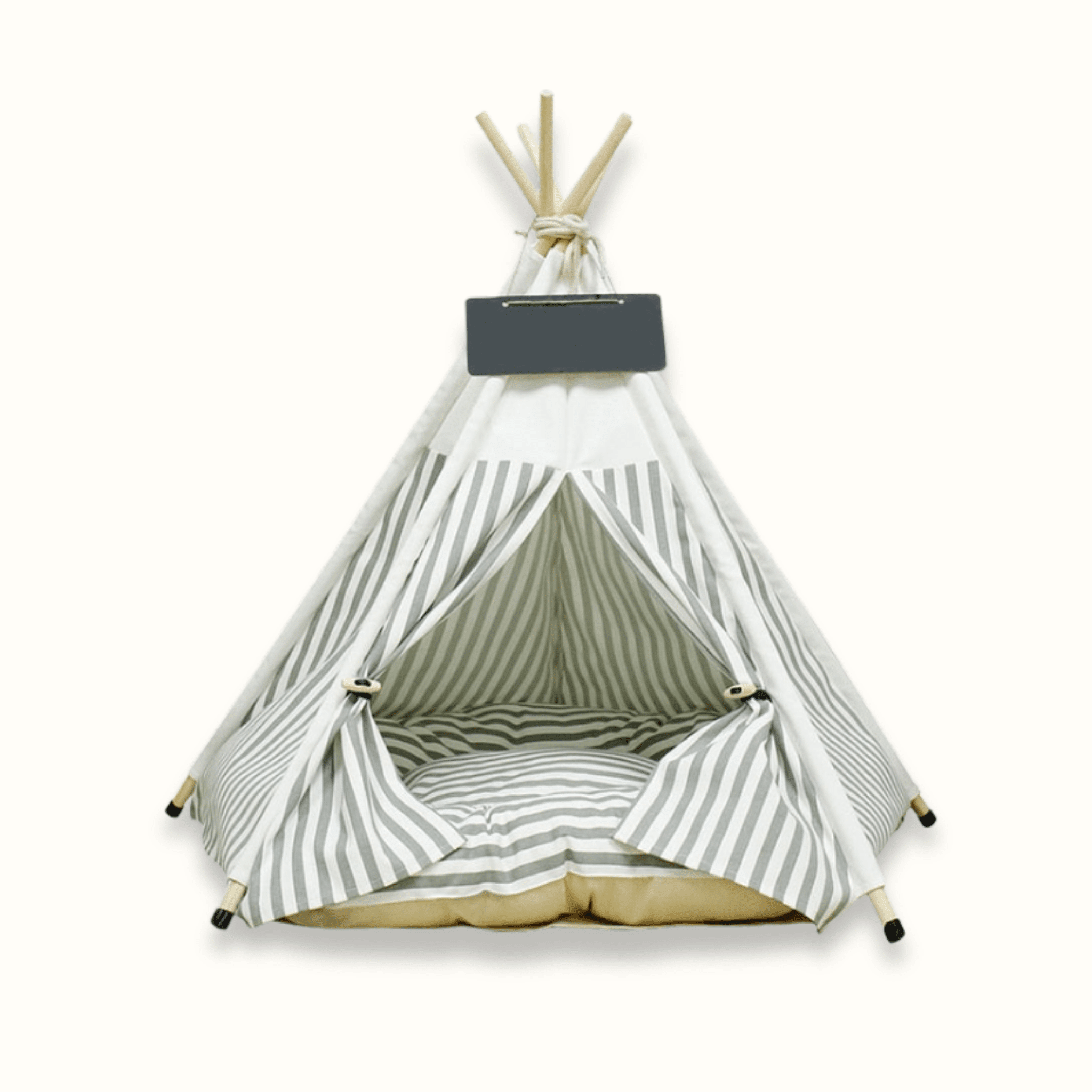 Teepee Pet Tent Bed with Wooden Poles and Removable Cushion