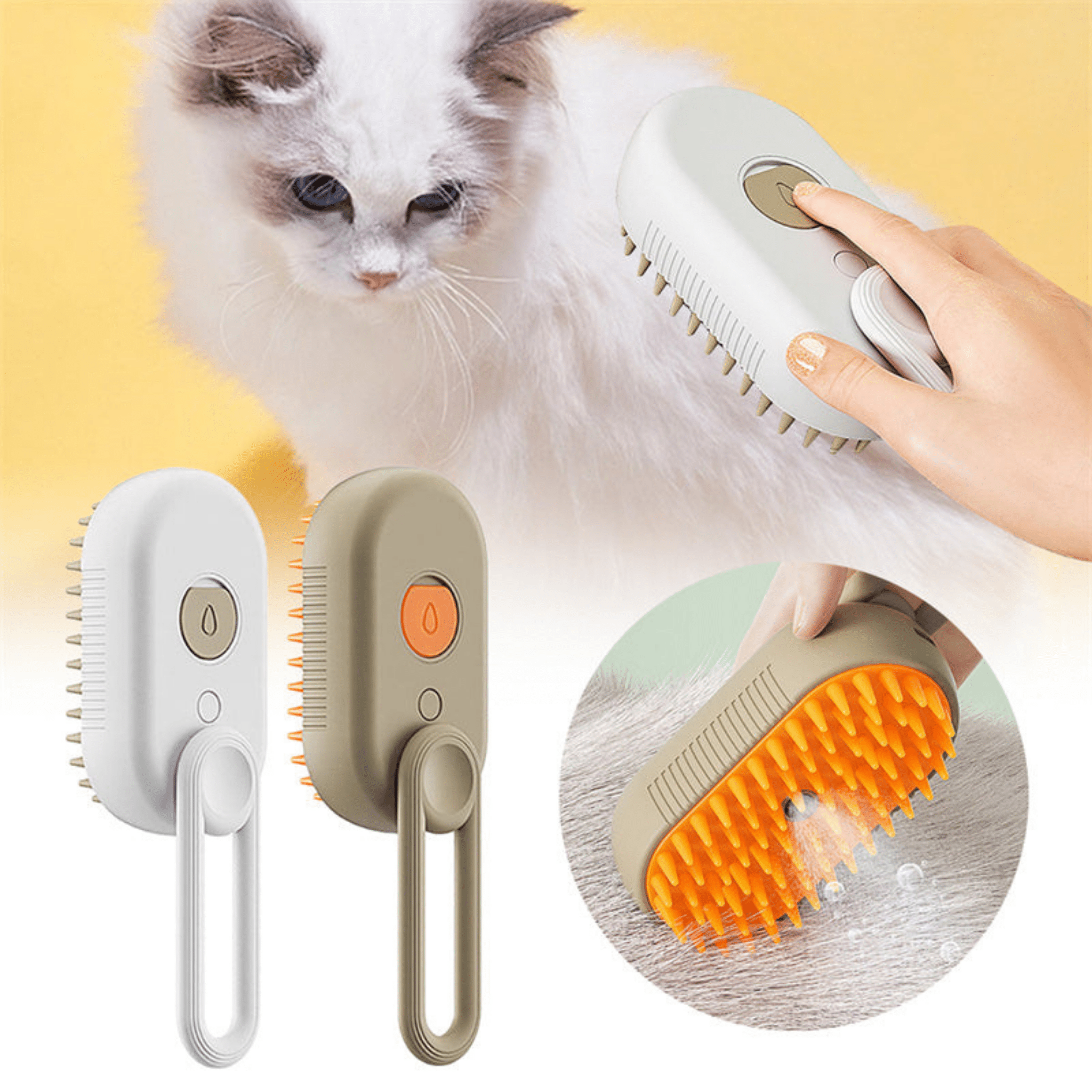 Pet Steam Grooming Brush with One-Press Hair Release